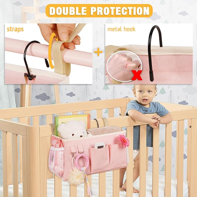 Lilithye Bedside Caddy, Bedside Storage Bag Hanging Organizer for Bunk Bed | Bed Caddy with Fixed Straps and Water Bottle Holder for Home, College Dorm, Bunk Bed, Hospital Bed and Crib Bed Rails