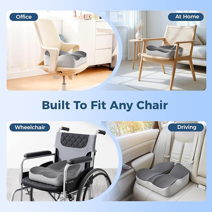 Seat Cushion for Office Chair with Adjustable Loft, Thick Memory Foam Chair Cushion for Back & Sciatica Tailbone Coccyx Pain Relief on Home Chair, Ergonomic Wheelchair Desk Pillow Hip Shaping Support