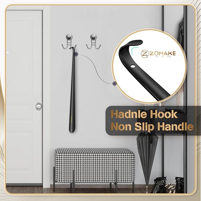 ZOMAKE Extra Long Shoe Horn for Seniors Men,Metal Shoehorn Long handle for Boots,Shoe Spoon Helper, 31.5 IN