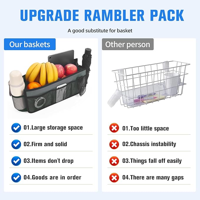 CTWWFS Upgrade Walker Basket with Cup Holder, Foldable Walker Storage Bag for seniors with Big Capacity & Never Tipping Over, Best Gift for Family (Gray)