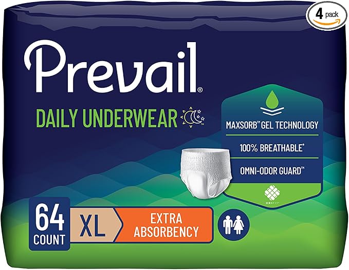 Prevail Daily Protective Underwear - Unisex Adult Incontinence Underwear - Disposable Adult Diaper for Men & Women - Maximum Absorbency - X-Large - 56 Count (4 packs of 14)
