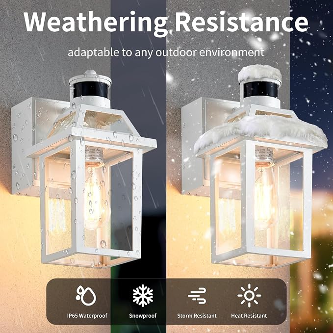 Yisuro Porch Lights with GFCI Outlet, Dusk to Dawn Motion Sensor Outdoor, 3 Lighting Modes Exterior Light Fixture, Outside for House Front Door Patio Garage(White)