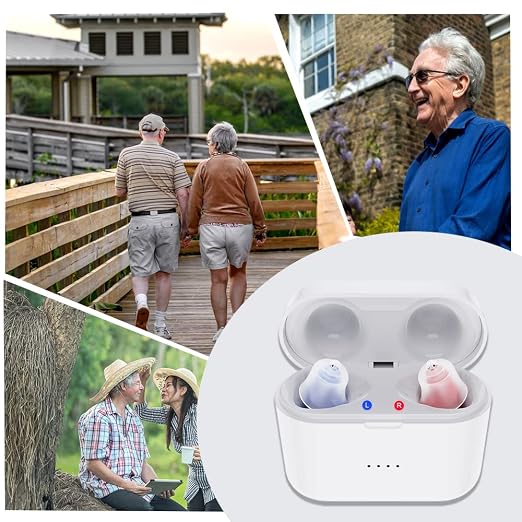 Rechargeable Invisible Hearing Aids for Seniors Adults | Hearing Amplifier with Noise Cancelling with Charging Case