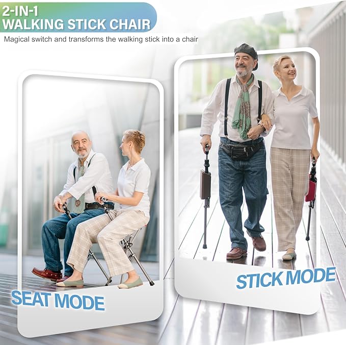Ta-Da Chair Series 1 Pro, Portable Trekking Hiking Pole, Folding Walking Stick with Seat, Walking Cane with Chair, Foldable Chair, Lightweight Aluminum, Easy Carry and Storage, Anti-Slip