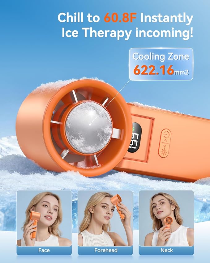Portable Handheld Fan with Ice Cooler, 199 Speed Personal Fan,5500mAh Rechargeable,20H Cooling Time,20000 RPM Powerful Motor, Summer Essential for Travel/Outdoor/Office, Orange