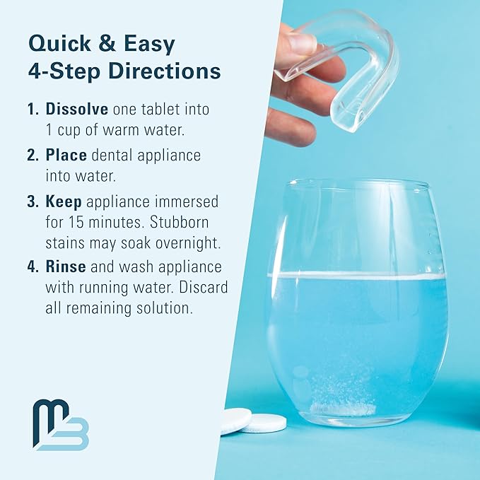 Retainer and Denture Cleansers 240 Tablets Removes Bad Odors Discoloration Stains Plaque for Cleaning Invisalign Mouth Guard Night Guard and Removable Dental Appliances by M3 Naturals (Pack of 2)