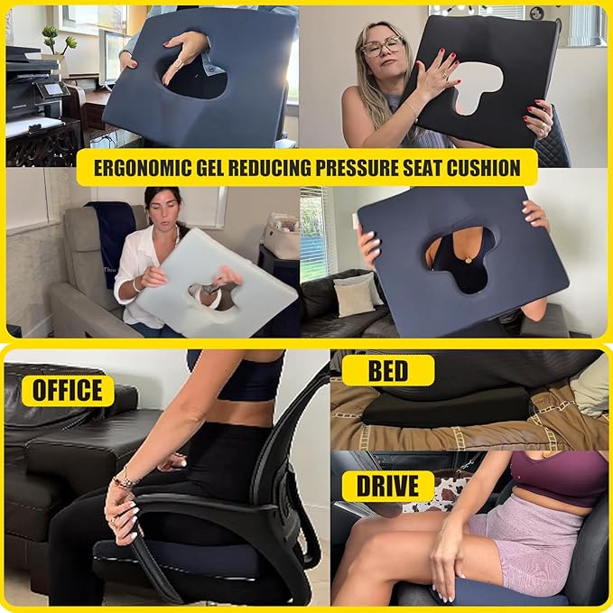 Gel Wheelchair Seat Cushion,Bed Sore Cushions for Butt,Sciatica,Coccyx,Pressure Sore & Ulcer Pain Relief Butt Pillow for Office Chair,Removable&Washable (Thickened&Support-Enhanced Set Blue)