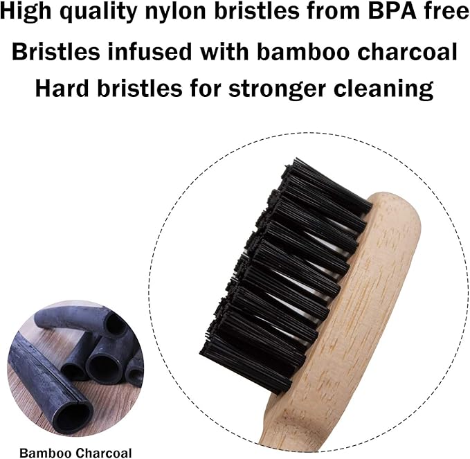 Virgin Forest Bamboo Toothbrush, Vegan Natural ECO Friendly Wood Toothbrushes, Biodegradable Organic Charcoal Tooth Brush, Pack of 6