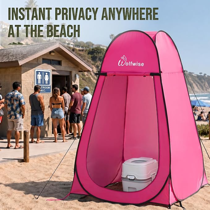 WolfWise Pop Up Shower Tent for Camping Essentials, Compact & Lightweight | Portable Instant Changing Tent with Window & Carry Bag, Privacy Dressing Room Bathroom for Outdoor, 6'3"/6'11" H