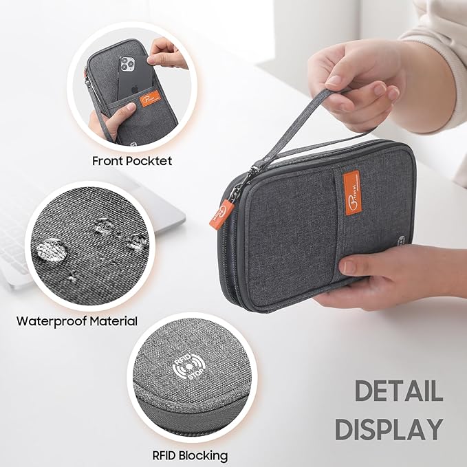 Family Passport Holder Organizer, RFID Blocking Travel Document Case, Lightweight Large Passport Cover Case Waterproof Bag Document Organizer for Women & Men
