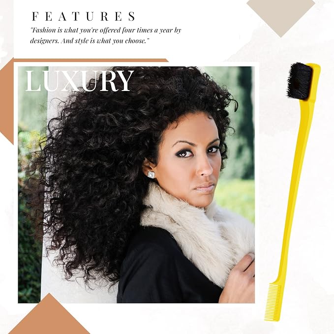 Geiserailie 3 Pcs Slick Back Hair Brush Set Bristle Brush Edge Control Teasing Comb for Women Black Hair(Yellow)