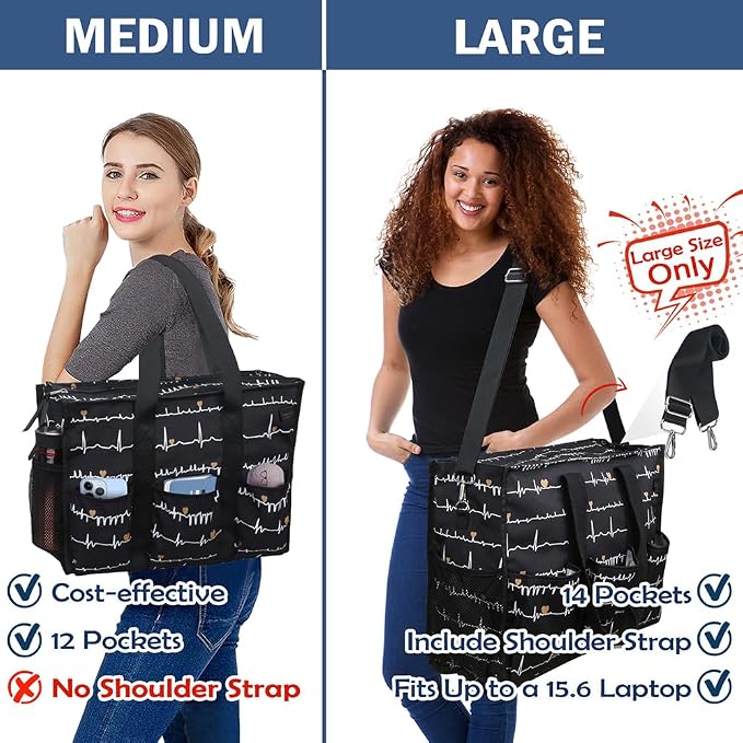 ABAMERICA Nurse Bags for Work Nursing Bag Multiple Pockets Waterproof Organizing Zip Top Clinical Bag for Nursing Students