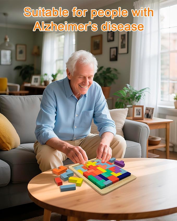 Dementia Activities for Seniors Wooden Tiles Gifts Geometric Cognitive Products & Training Easy Memory for Alzheimer's Elderly Cognitive Craft Gifts