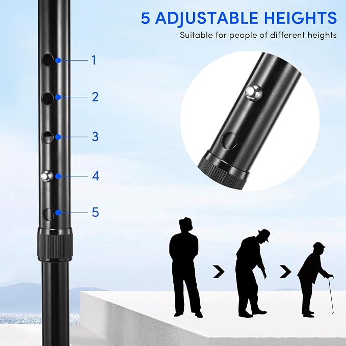 Cane with Seat Foldable Lightweight Walking Cane with LED Light Adjustable Walking Stick for Seniors