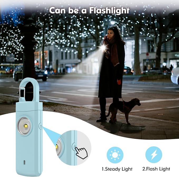 Rechargeable Personal Alarm for Women, Keychain Siren Alarm with USB Charging, Back to School College Essentials for Daughter, College Students, Teen Girls, Elders, Kids, Travel Essentials, Aqua