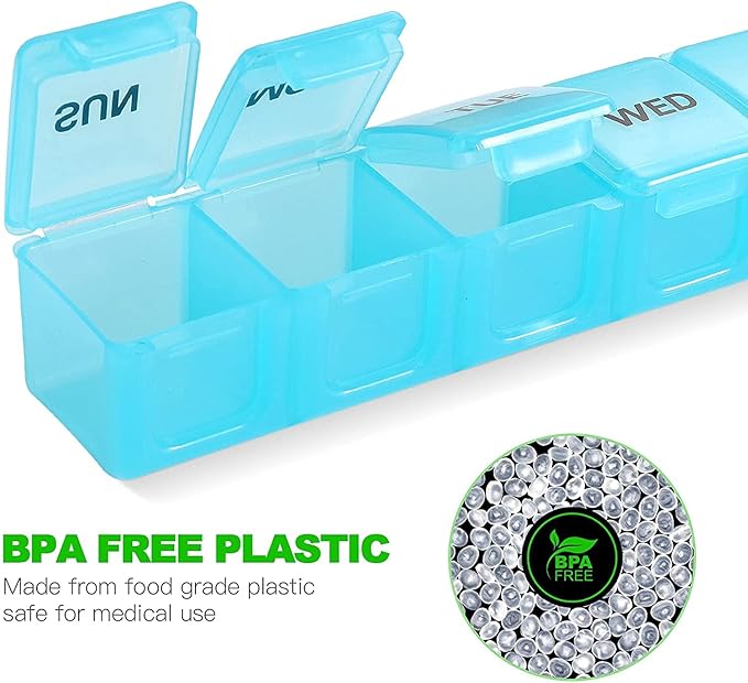 Pill Organizer 2P Blue XL Extra Large Weekly and Daily Pill Cases for Pills/Vitamin/Fish Oil/Supplements - 2P