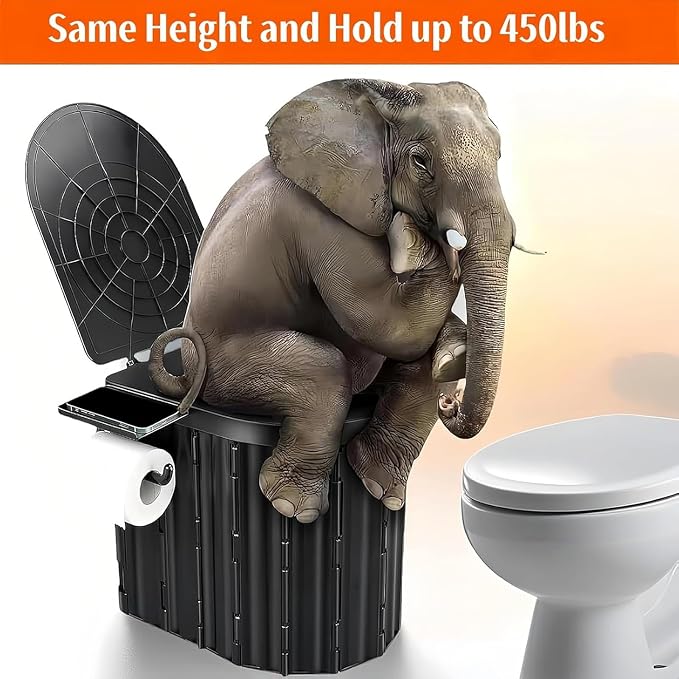 UOPBYEA Portable Camping Toilet for Adults With Urine Gel & Leak-Proof Bags | Washable, 12-Inch Extra Wide Seat, With Handle and Bracket, For Camping, Tent, Outdoor, Travel, RV, Car, Beach, Trucker, Boat