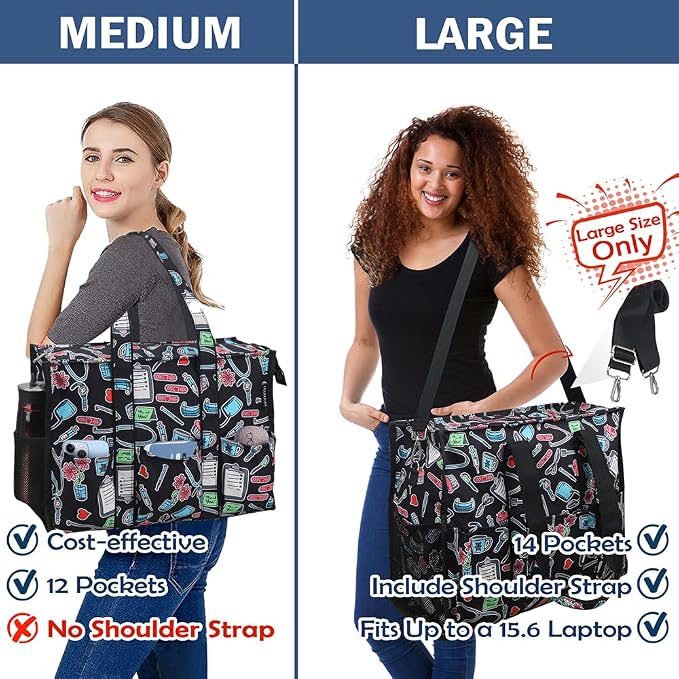 ABAMERICA Nurse Bags for Work Nursing Bag Multiple Pockets Waterproof Organizing Zip Top Clinical Bag for Nursing Students