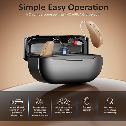 Hearing Aids Rechargeable Hearing Aids for Seniors with Moderate Hearing Loss, Hearing Amplifiers for Seniors with Noise Cancellation and Volume Control, Clear Sound Hearing Amplifiers, Beige