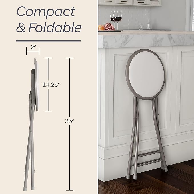 Lavish Home Folding Stool with Padded Backless Seat, White, 24 Inch | Counter Height Bar Stools with 225lb Capacity, Portable Indoor & Outdoor, Extra Seat for Kitchen, Rec Room or Camping
