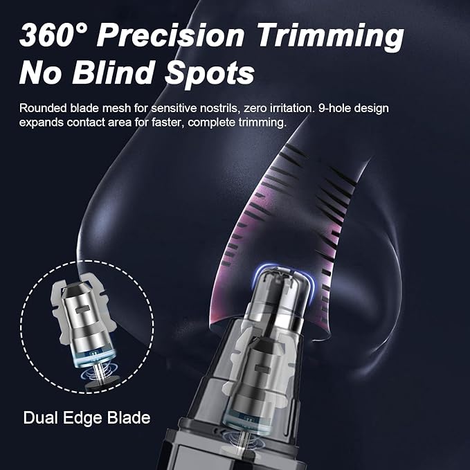Ear and Nose Hair Trimmer for Men: 2026 New Rechargeable 4-in-1 Ear, Nose, Eyebrow & Beard Trimmers 8500 RPM, LED Indicator & Waterproof Dual Edge Blades (Black)