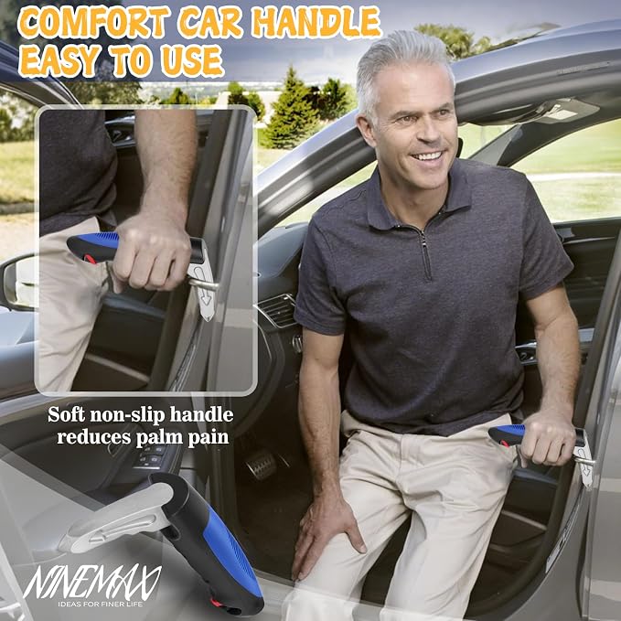 NINEMAX Car Door Assist Handle for Elderly & Handicap (1 pc with Strap) | Stable Support for Easy Vehicle Entry, Fits Most Cars, 3-in-1 Design, Lightweight & Portable, Non-Slip Grip, Tool-Free Setup