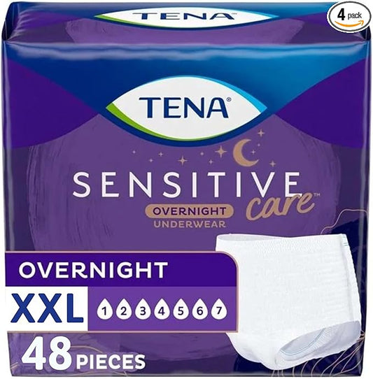 TENA Sensitive Care Overnight Incontinence Underwear for Women, Bladder Control and Postpartum, XXL, 48 Count (Waist size 47in-66in)