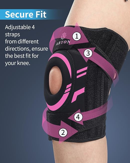 ABYON Knee Brace for Women – Adjustable Knee Support for Meniscus Tear, ACL, MCL & Arthritis – Neoprene Patella Stability Wrap with Dual Side Stabilizer & Patella Gel Pad for Pain Relief & Injury Recovery – See How to Size Video Before Ordering