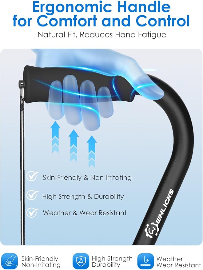 WHLICKS Quad Cane for Stability, Adjustable Walking Cane for Women & Men with A Large 4 Pronged Base for Balance, Self Standing Cane, 350lbs Heavy Duty Cane with 4 Legs, Walking Sticks for Seniors