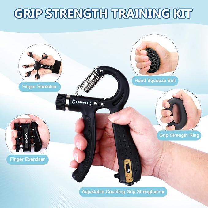 5/10 PCS Grip Strength Trainer Kit, Hand Gripper Strengthener, Forearm Strengthener, Finger Strengthener, Finger Exerciser, Stress Relief Ball,Forearm Workout Ring for Muscle Building and Injury Recover