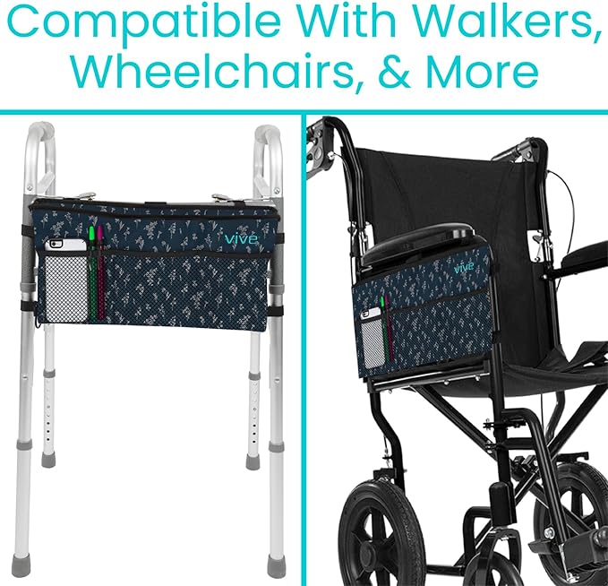 Vive Walker Bag - Accessories Wheelchair Basket Pouch (Water Resistant) - Seniors Caddy Accessory Attachment for Folding, Rolling Walkers - Carry Storage Carrier Tote - Lightweight, Universal Size