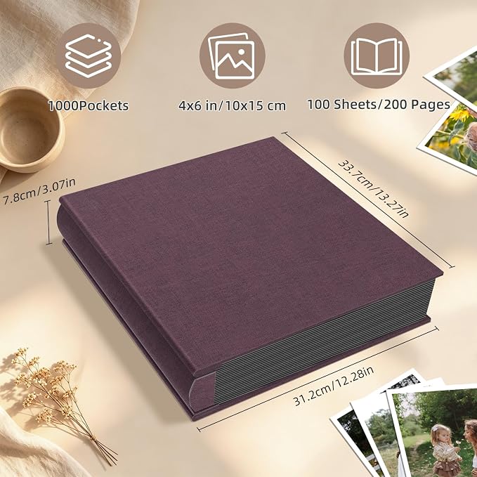 Popotop Photo Album 4x6 1000 Pockets for Wedding Gifts,Linen Hardcover Picture Albums for Family Anniversary Baby Vacation Pictures