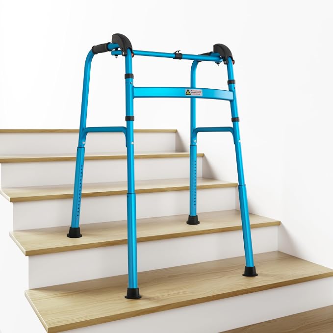 Foldable Stair Climbing Walker for Seniors | Adjustable Height, Wheel-Free Walking Aid, Lightweight Aluminum Alloy, Supports Up to 300lbs, Portable Stair Assist Bar