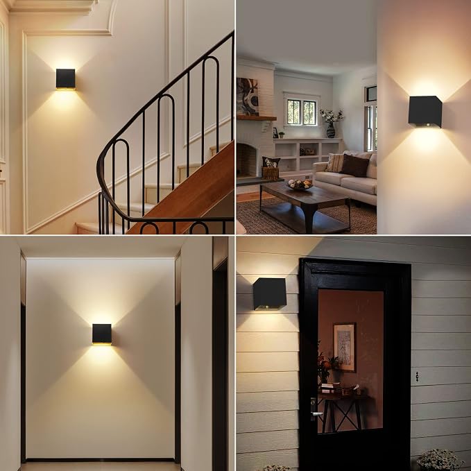 Battery Operated Wall Sconce Set of 2, 12W Motion Sensor Light Indoor, 6000mAh Wall Lights Rechargeable, 3 Colors Adjustable, LED Wall Lamp for Living Room Bedroom Hallway Decor, Black