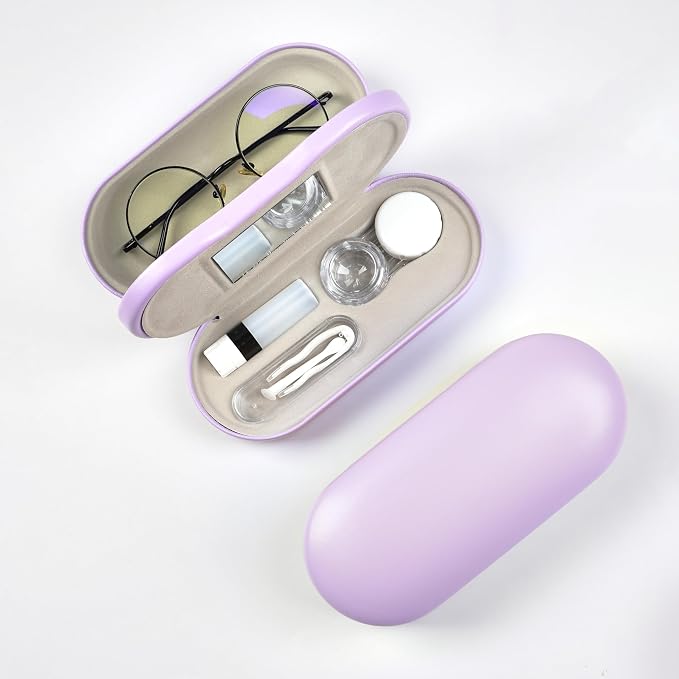 Eyeglass Case Double Sided Travel Size Cute Portable Contact Lens Box 2 in 1 Multifunction With Tool for Daily Outdoor Office