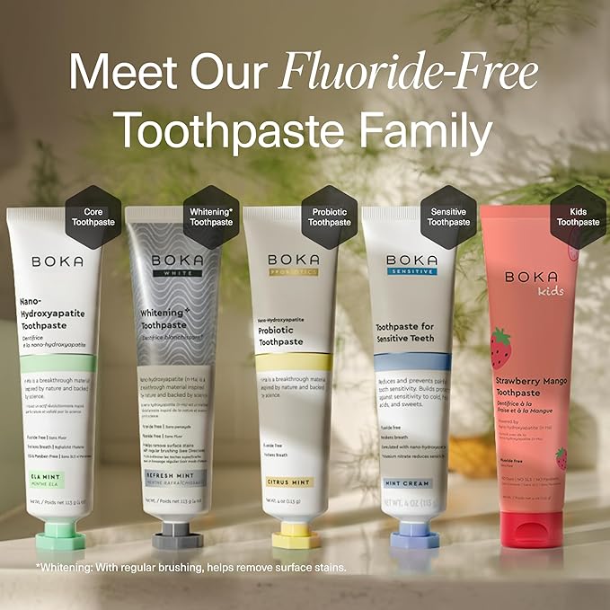 Boka Fluoride Free Toothpaste, Nano Hydroxyapatite Toothpaste, Appropriate for Sensitive Teeth - for Adult Oral Care - Ela Mint Flavor, 3.4 Fl Oz 1Pk