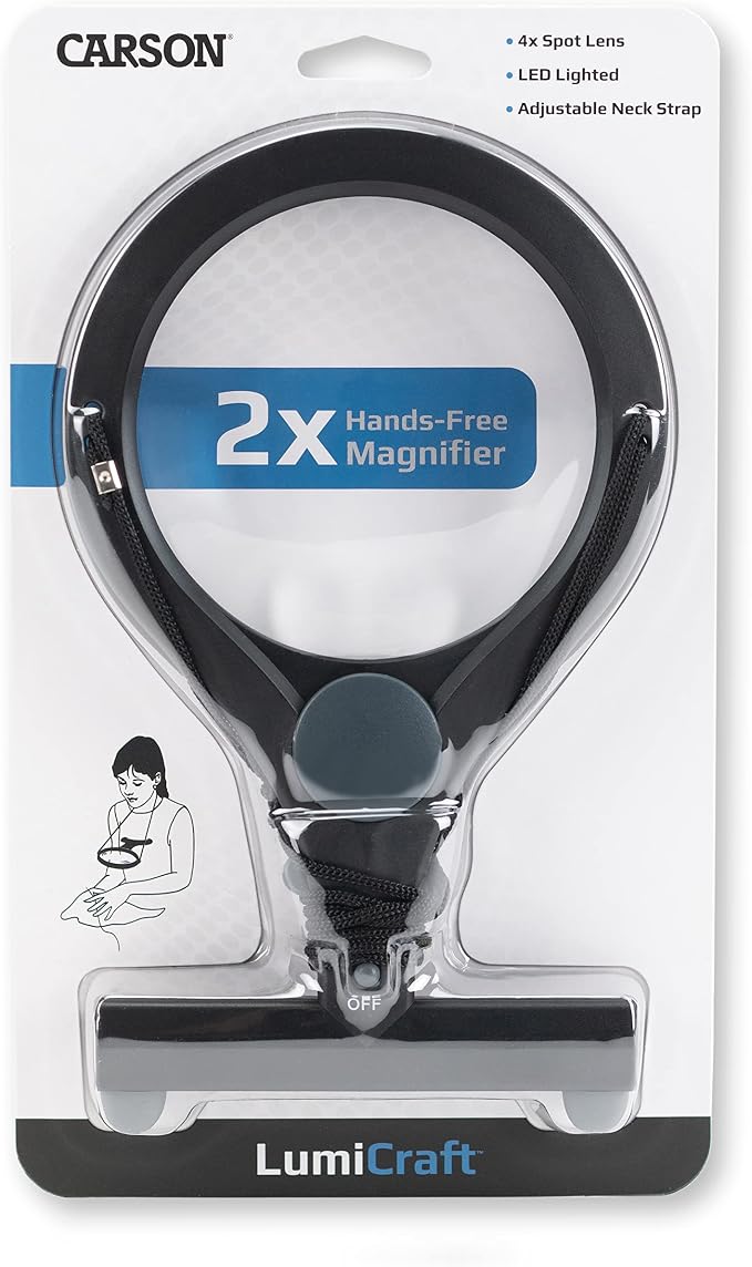 Carson® LumiCraft LED Lighted Hands-Free 2x Magnifier with 4x Spot Lens & Neck Cord (LC-15)