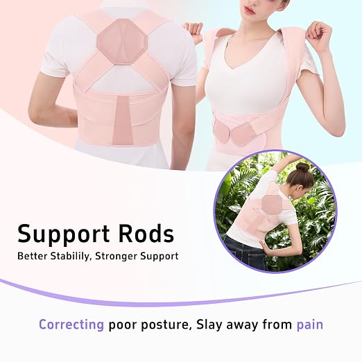 Posture Corrector for Women and Men Back Brace Upper Back Support Adjustable Breathable Shoulder Straightener Hunchback Correction Clavicle Back Pain Relief Comfortable Daily Wear Pink Small