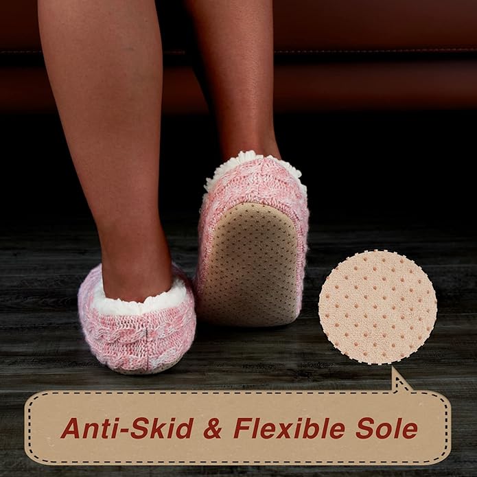 cosyone1997 2-Pair Thick Warm Fuzzy Slippers for Women Indoor Fluffy Sherpa Lined, Winter House Shoe Socks Non-Slip Soft Soles, Cozy Christmas Gifts