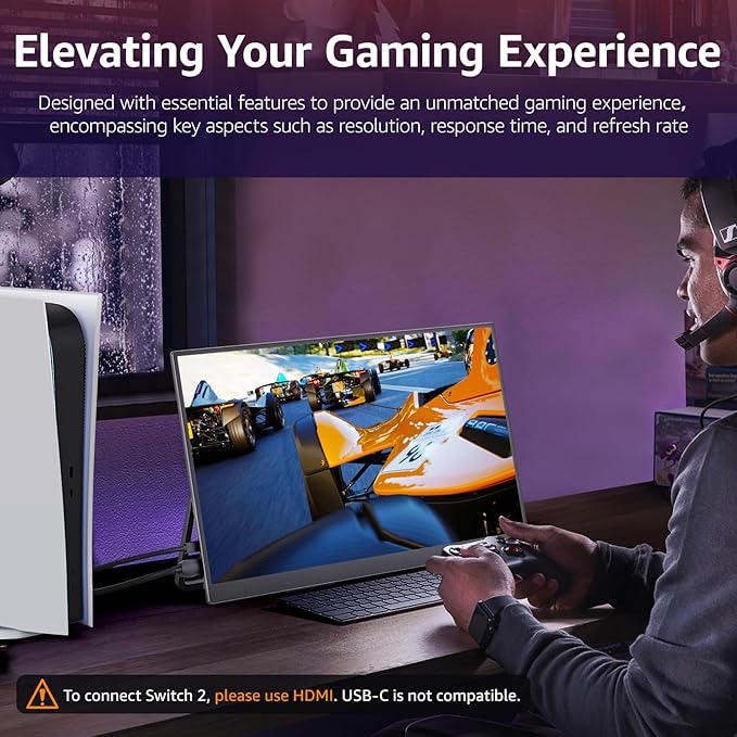 VisionOwl Large Portable Monitor 18.5-Inch 1080P FHD 100Hz Refresh Rate Laptop Monitor, 125% sRGB, IPS Panel, USB-C & HDMI for Laptop, PC, Mac, PS5, Xbox, Built-in Kickstand, Speakers, VESA Mountable