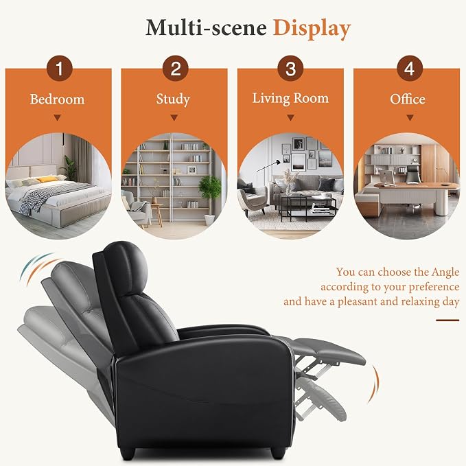 OLIXIS Recliner Chair for Adults, Home Theater Seating with Lumbar Support | Fabric Reclining Sofa for Adults, Sofa Chair Seat, Living Room, Recliners, Black
