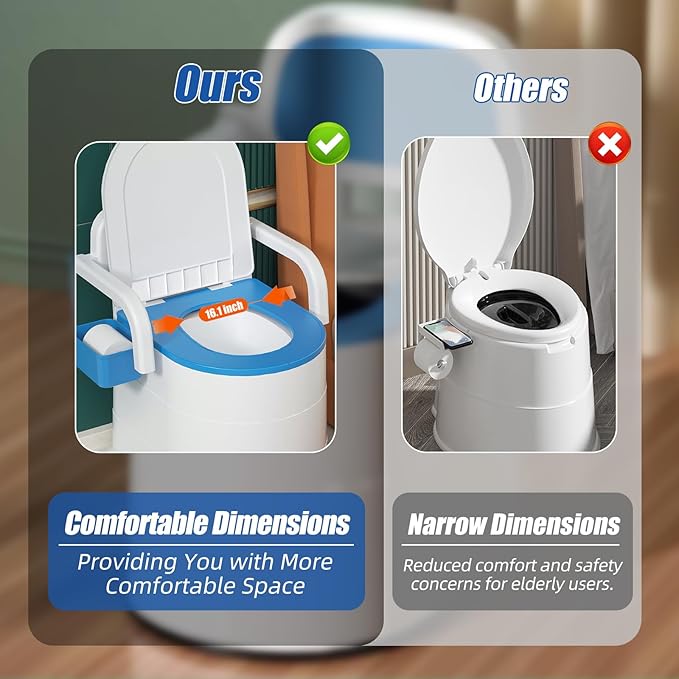 Bedside Commode Toilet for Elderly, Portable Toilet for Adults with Full-Surround Anti-Slip, Armrests, Double Layer Odor Sealed, Bedside Commode Chair for Toilet with Arms, Blue