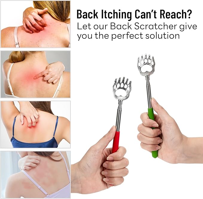 Back Scratcher, Telescopic Bear Claw Back Scalp Scratchers Massager with Soft Rubber Handles, Stocking Stuffers Gifts for Men Women Adults, Portable Hand Massage Tool for Human and Pets(2 Pack)