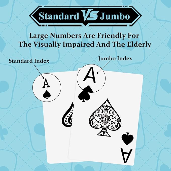 Plastic Playing Cards Waterproof Cards Poker Card 2 Pack Playing Card Large Print for Adults Seniors, Deck of Card Set Poker Cards for Beach Trip Pool Party Games (Blue)