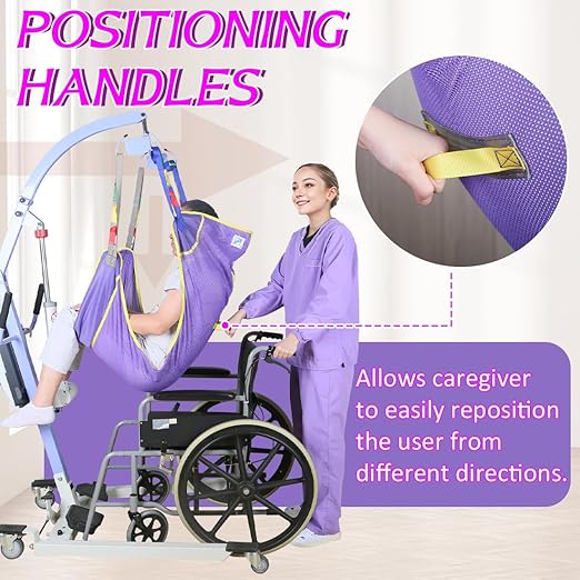 Full Body Patient Lift Sling for Bed, Shower, Chair Transfer- Ideal for Elderly, Senior, Disabled, Quick-Drying Mesh Fabric, Supports Up to 500lbs (Purple, Large)