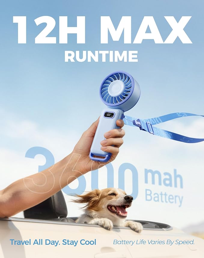 Diveblues Portable Turbo Fan, 100 Speed Handheld Fan with Strong Airflow, Foldable 4 in 1 Personal Fan for Neck, Desk & Travel, USB-C Rechargeable, Lightweight for Summer, Concerts & Outdoor Use