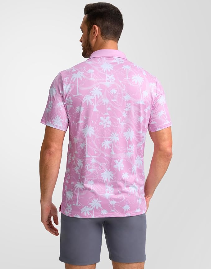 Obla Mens Golf Polo Shirts Short Sleeve Dry Fit Performance Moisture Wicking Casual Print Collared Golf Shirts for Men