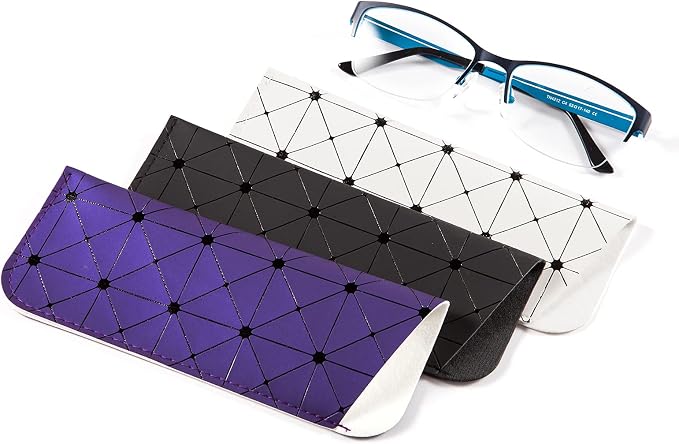 TRIUMPH VISION 3 Pack Reading Glasses Pouch Soft Case Eyeglass Sleeve Slim | Alternative to Bulky Case in bag, Lightweight Lined Padded Protect Optical lens Slip in, Cute Pattern Portable for Daily Use