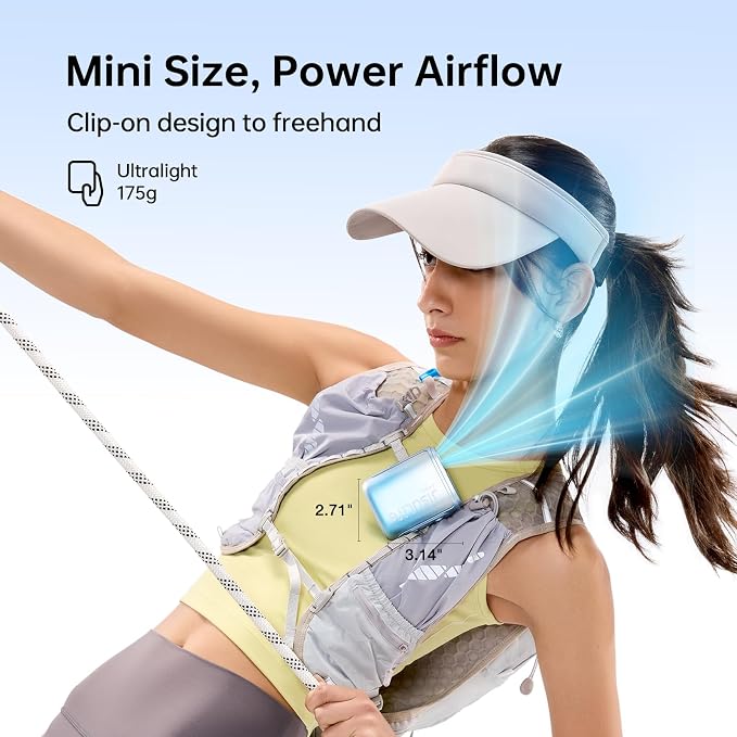 JISULIFE Portable Neck Fan 100 Speeds 40000RPM, Wearable Waist Clip on Fan | 16H Runtime, 4500mAh USB Rechargeable & LED, Personal Mini Cooling Fan, Gift for Women Outdoor/Travel/Camping/Vacation (Blue)