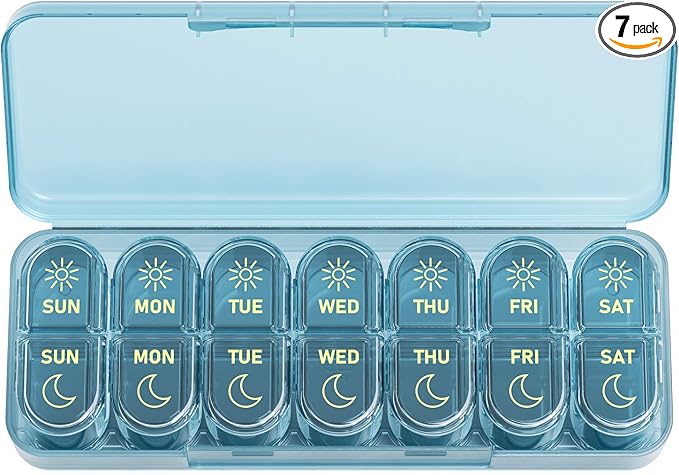 Daviky Weekly Pill Organizer 2 Times a Day, 7-Day AM PM Medicine Case, Travel-Friendly Pill Box for Fish Oils, Vitamins & Supplements